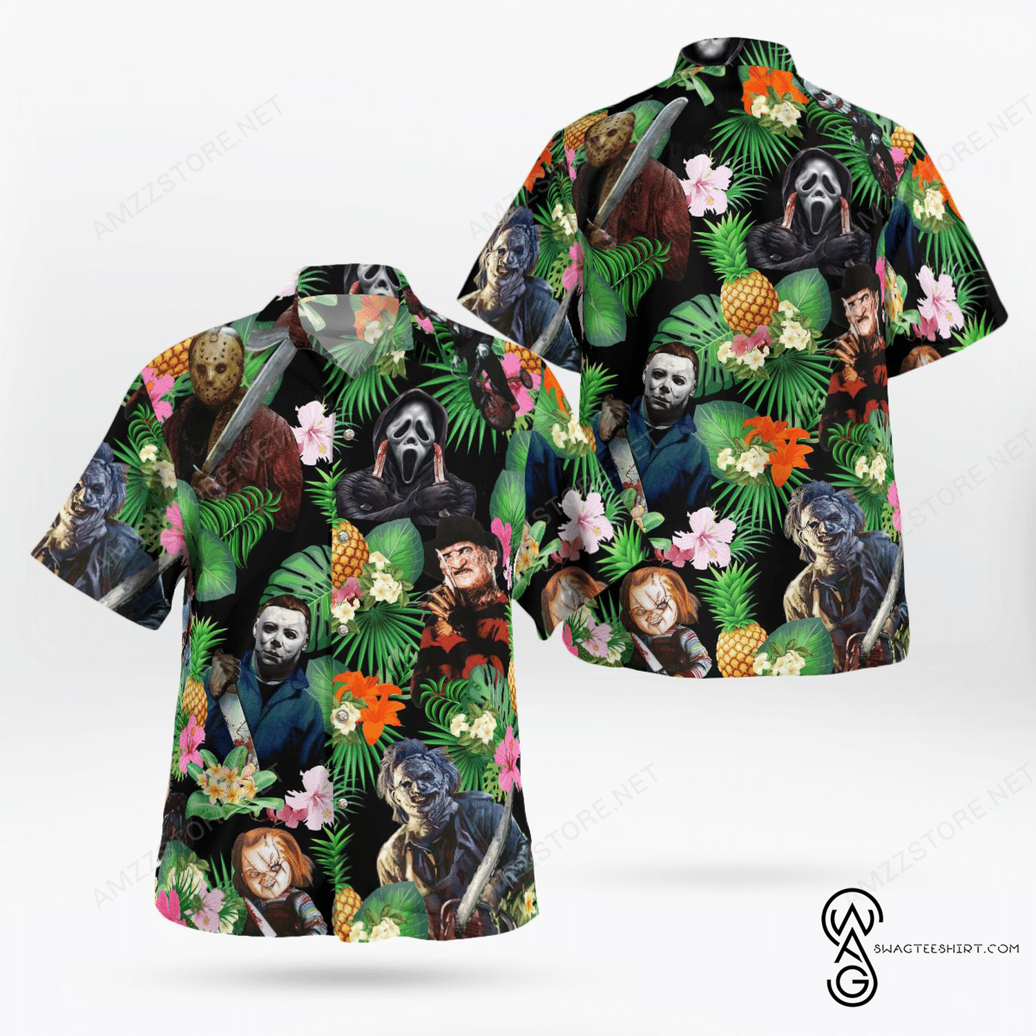 [Top Trending] Pinepapple Tropical Floral Horror Characters Halloween Casual Beach Full Printing Hawaiian Shirt